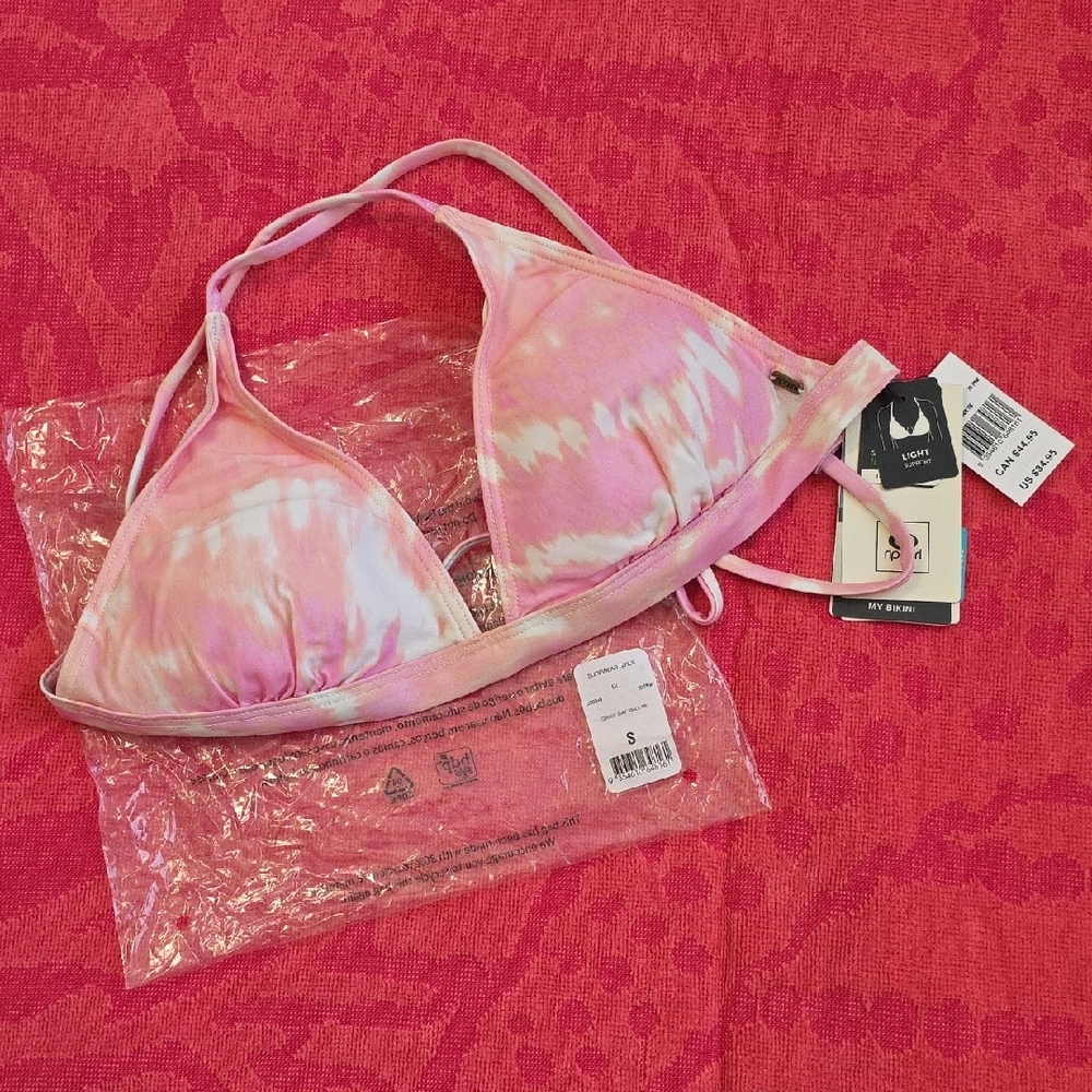 Rip Curl Pink and Orange Tie-Dye Sport Bikini Top